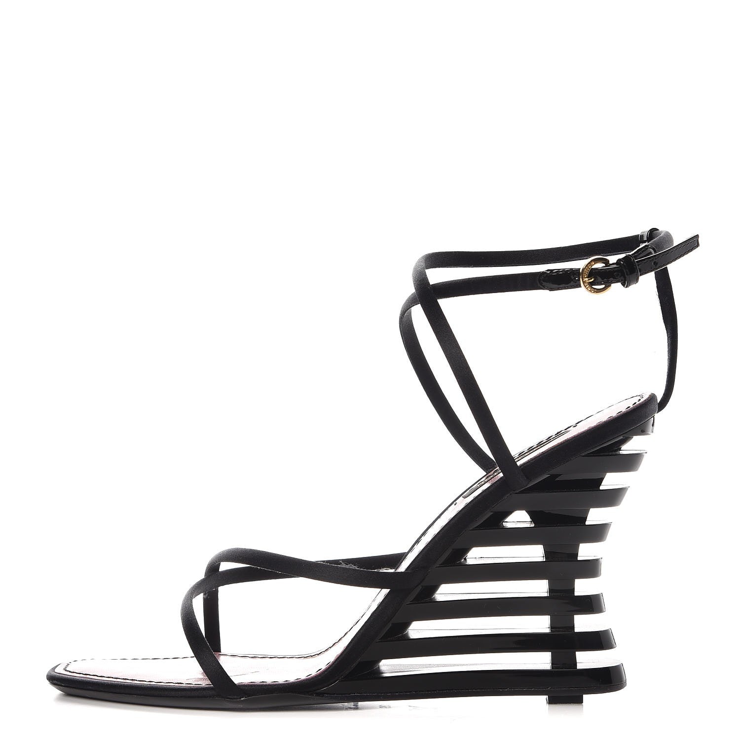 Louis Vuitton Resin Satin Wedge Sandals 39 Black 1 of 12