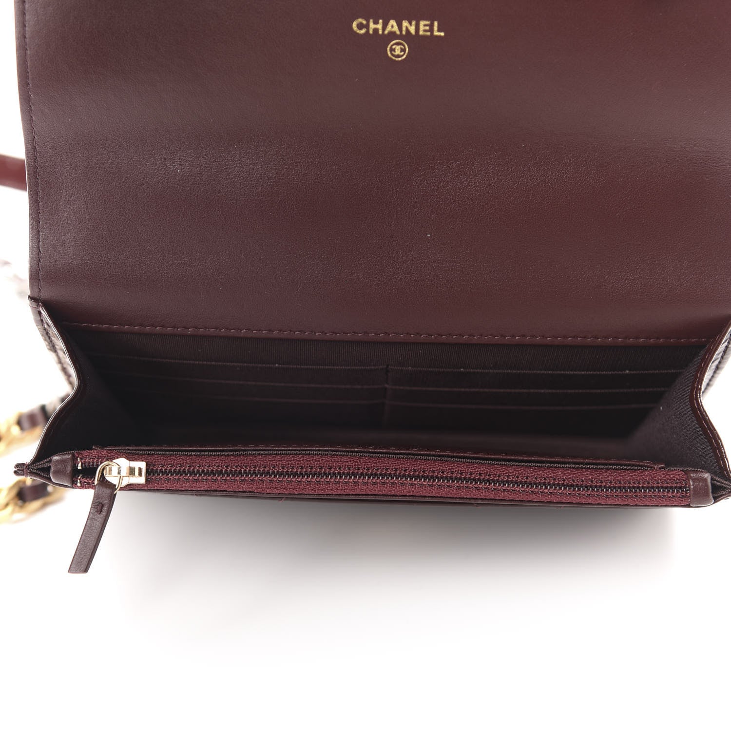 Chanel Shiny Crumpled Calfskin Quilted 19 Wallet On Chain WOC Burgundy 5 of 12