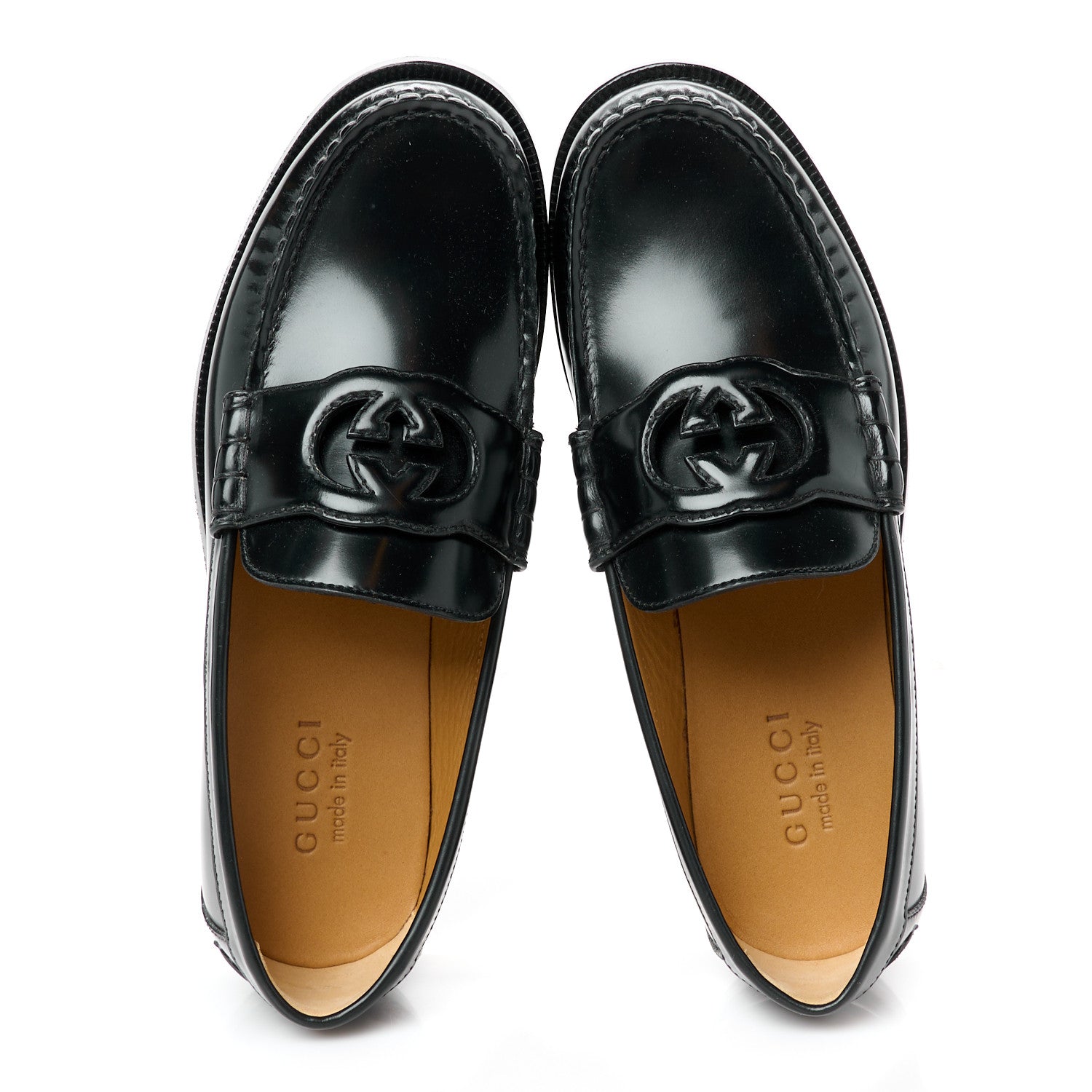 Gucci Calfskin Mens Interlocking G Millennial Ribot Loafers 7 Black 2 of 9