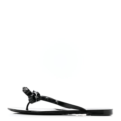 Valentino Garavani PVC Jelly Rockstud Bow Thong Sandals 40 Black 1 of 9