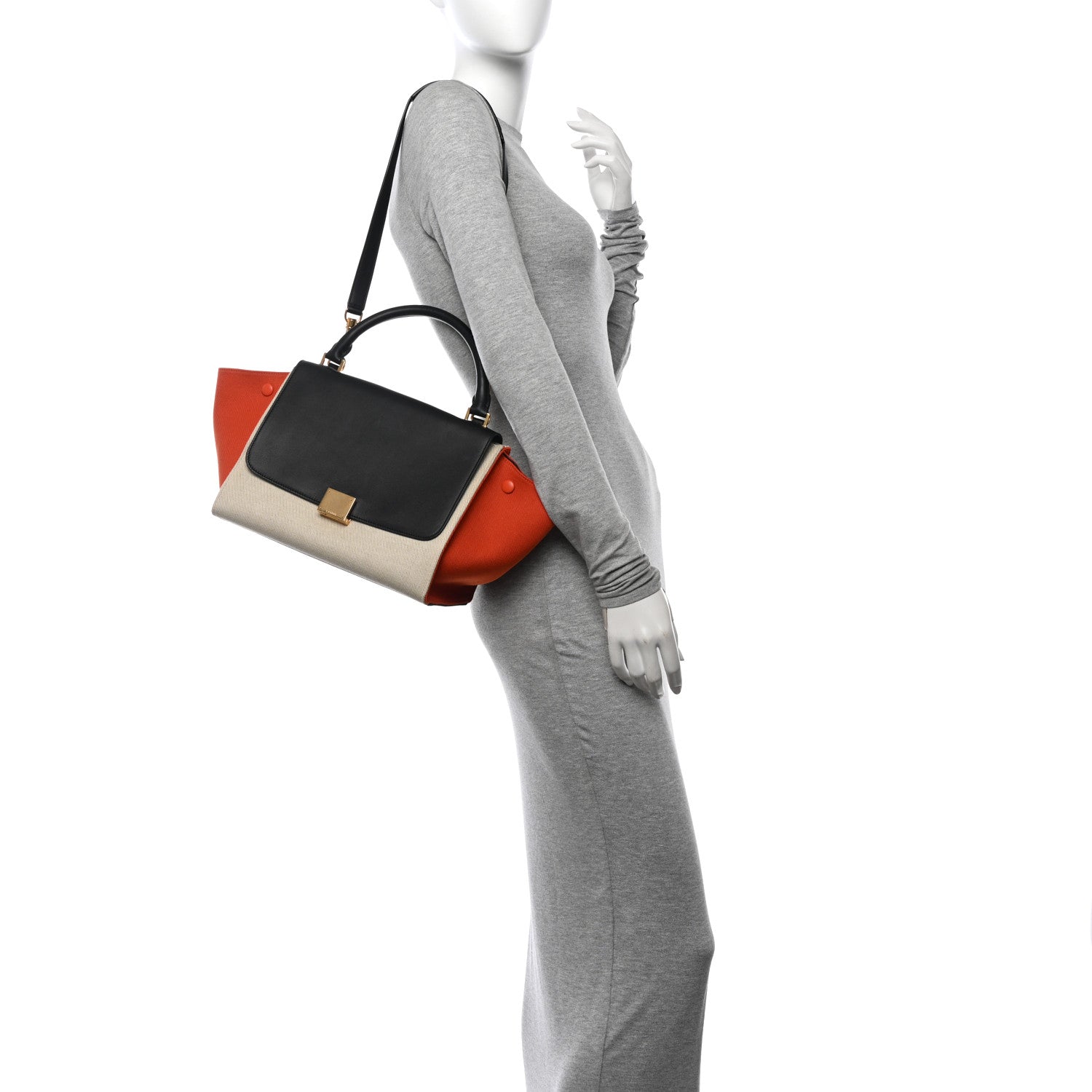 Celine Smooth Calfskin Linen Small Tri-Color Trapeze Orange 2 of 11