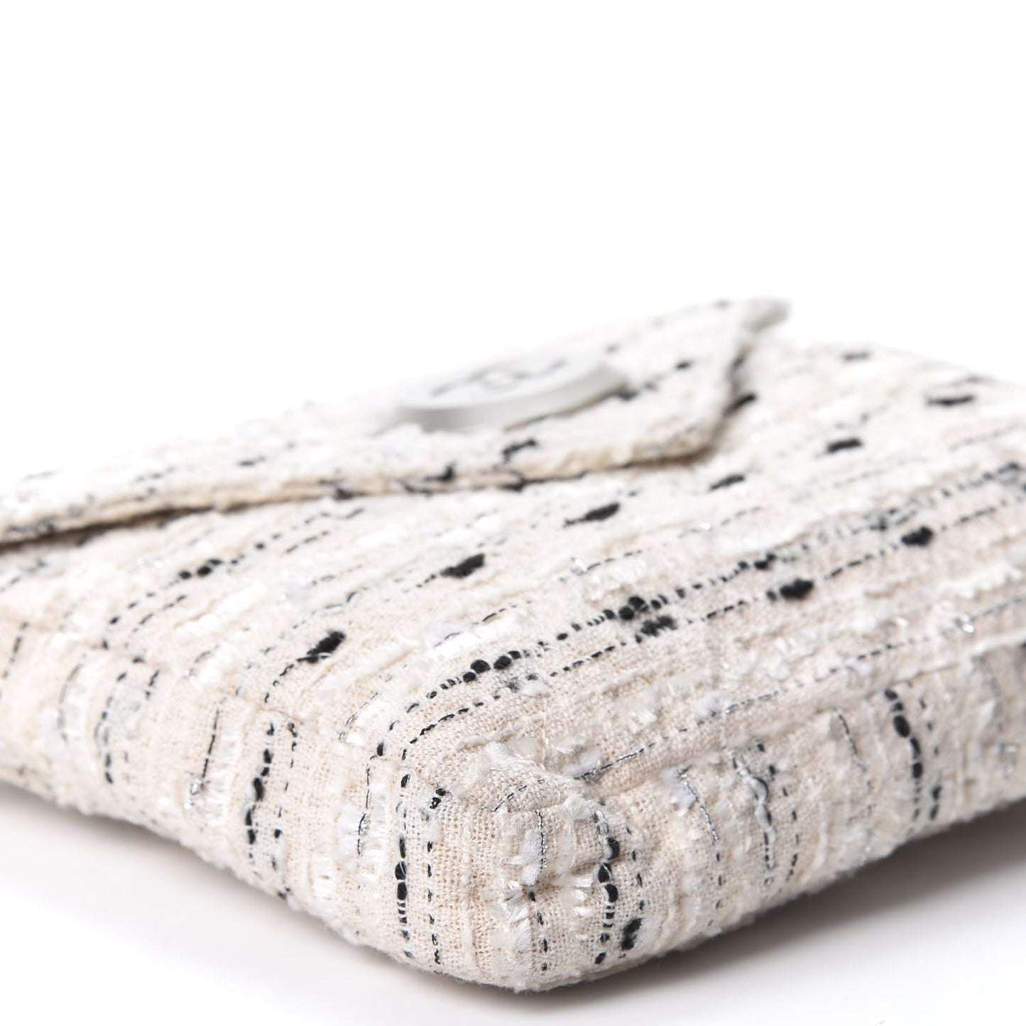 Tweed Quilted Envelope Chain Clutch White