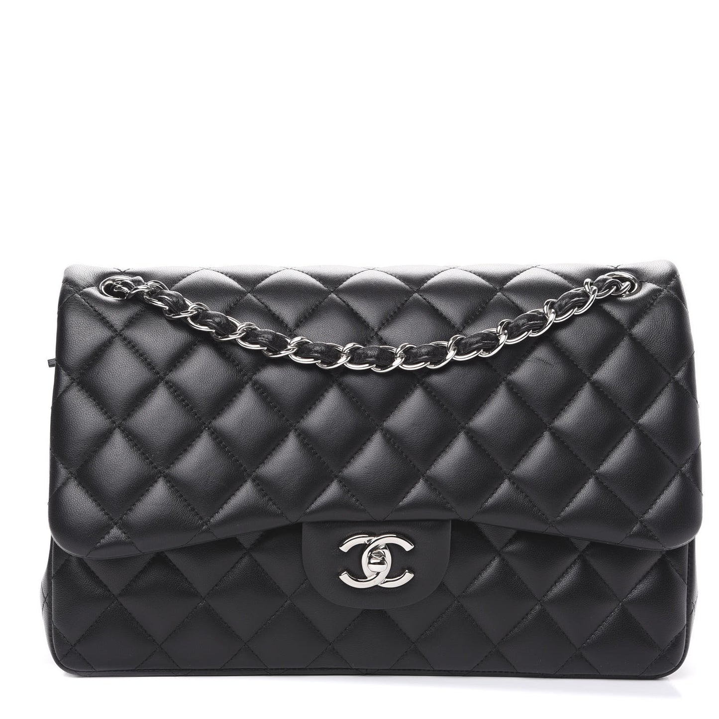 Lambskin Quilted Jumbo Double Flap Black