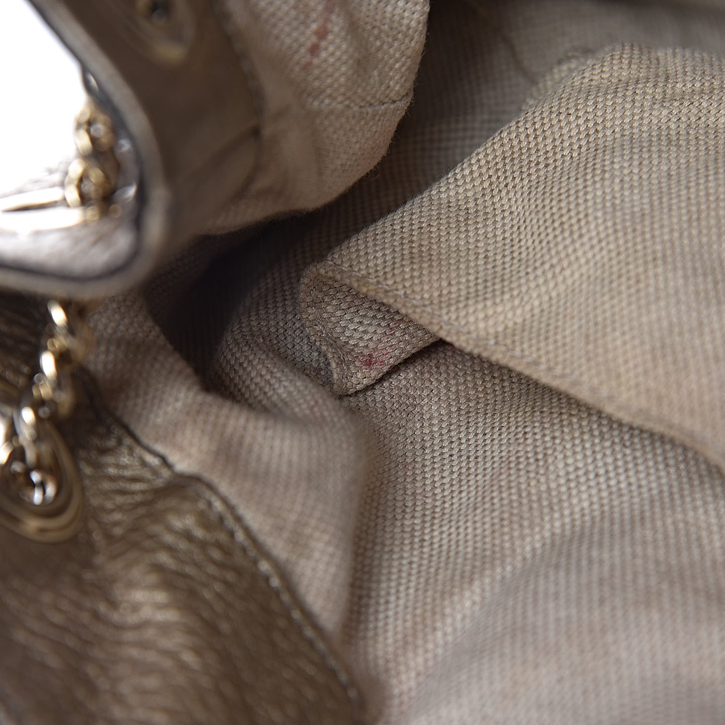 Metallic Pebbled Calfskin Medium Soho Chain Shoulder Bag Golden Beige
