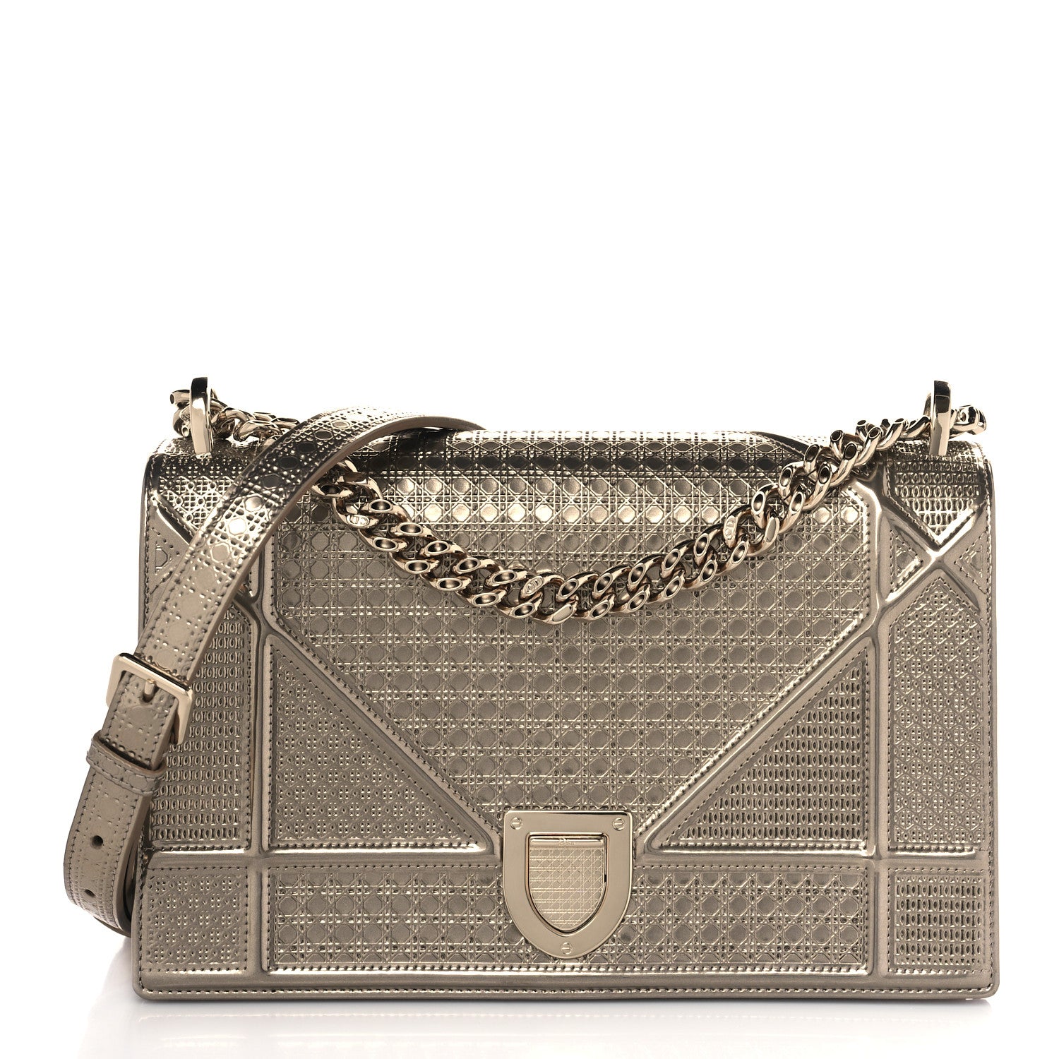 Christian Dior Metallic Patent Micro-Cannage Medium Diorama Flap Bag Gold 1 of 9