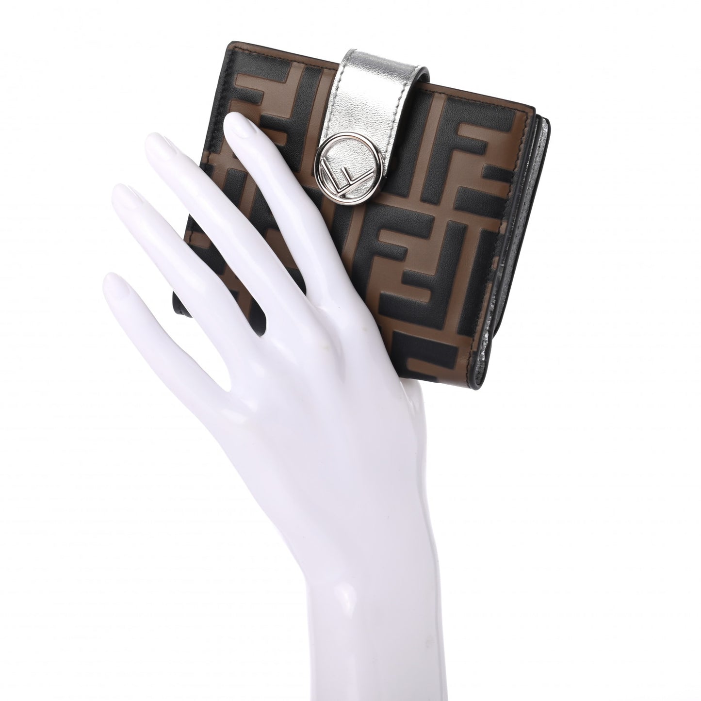 Vitello Soft Catalan Mirror F is Fendi Bi-Color FF 1974 Embossed Compact Wallet Maya Black Argento