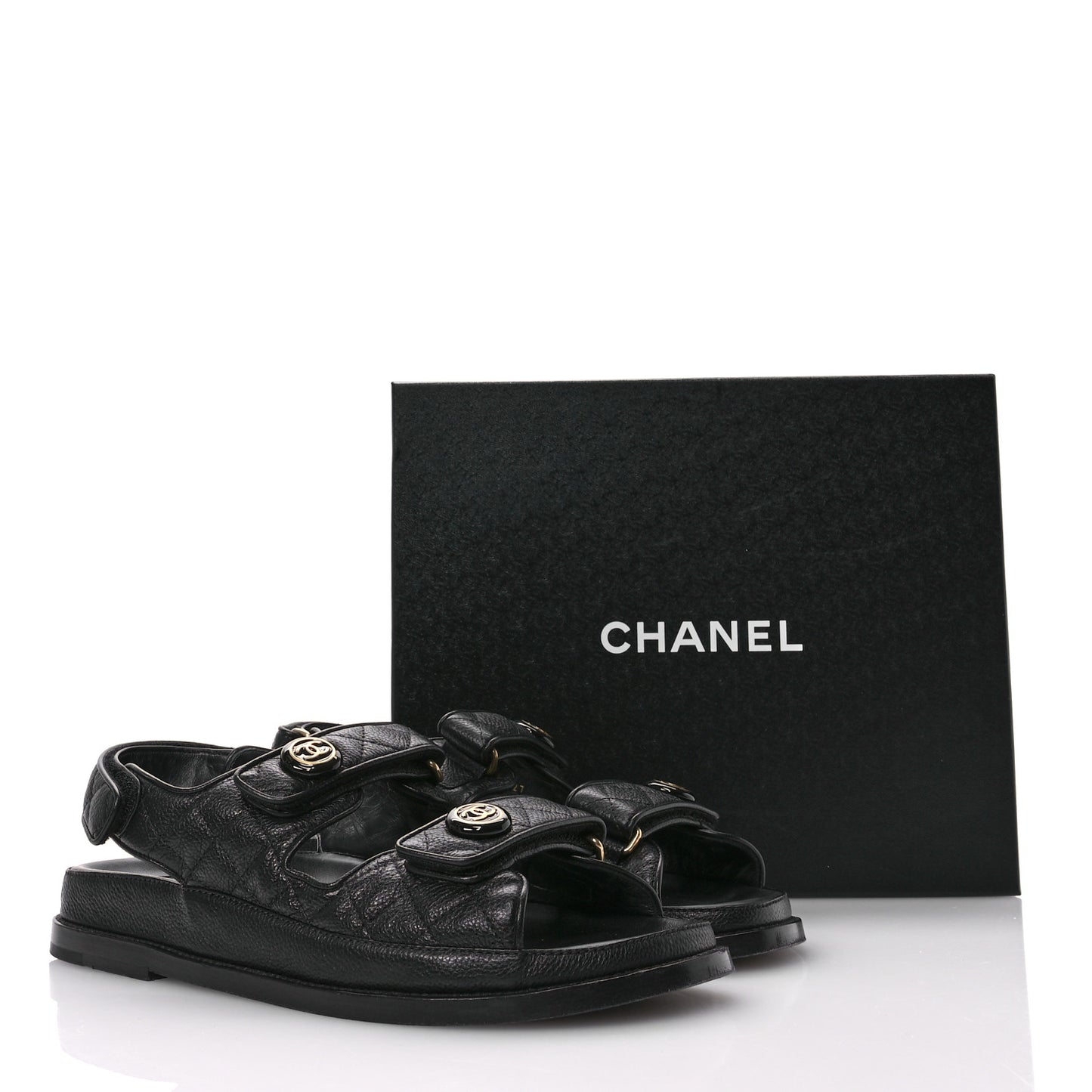 Grained Calfskin Velcro Dad Sandals 40 Black