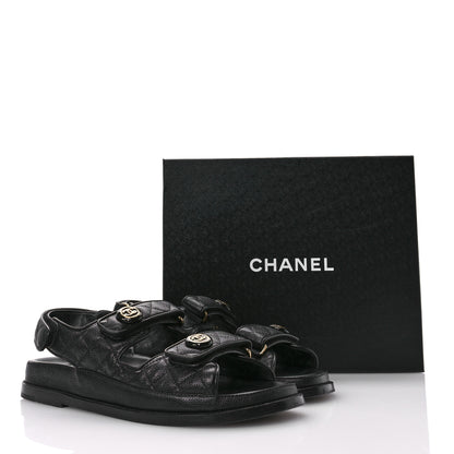 Chanel Grained Calfskin Velcro Dad Sandals 40 Black 10 of 10