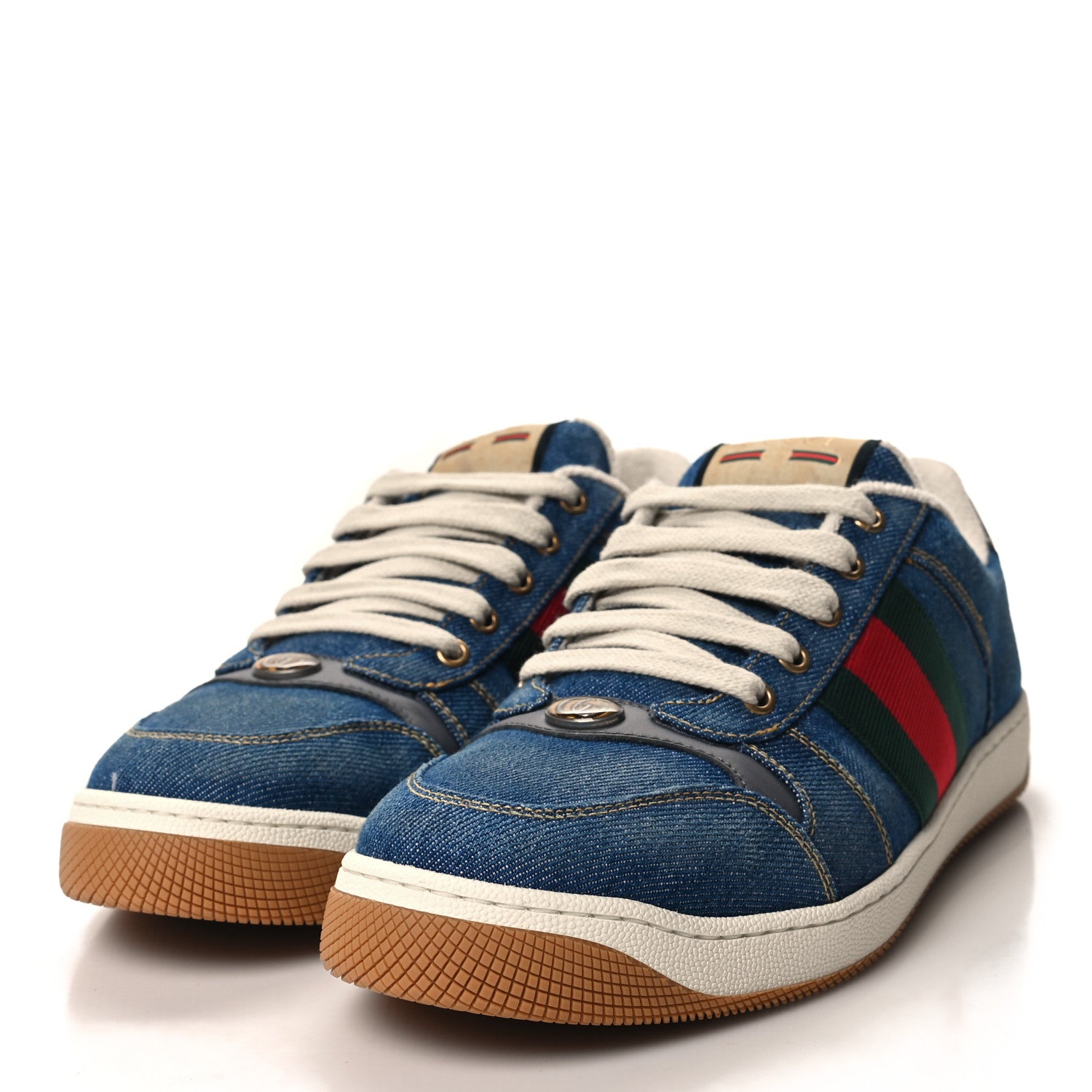 Gucci Denim GG Monogram Calfskin Web Mens Screener Sneakers 8.5 Blue 3 of 9