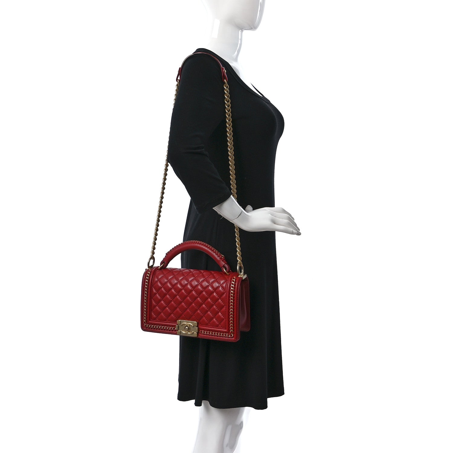 Chanel Lambskin Quilted Medium Top Handle Boy Flap Red 2 of 10