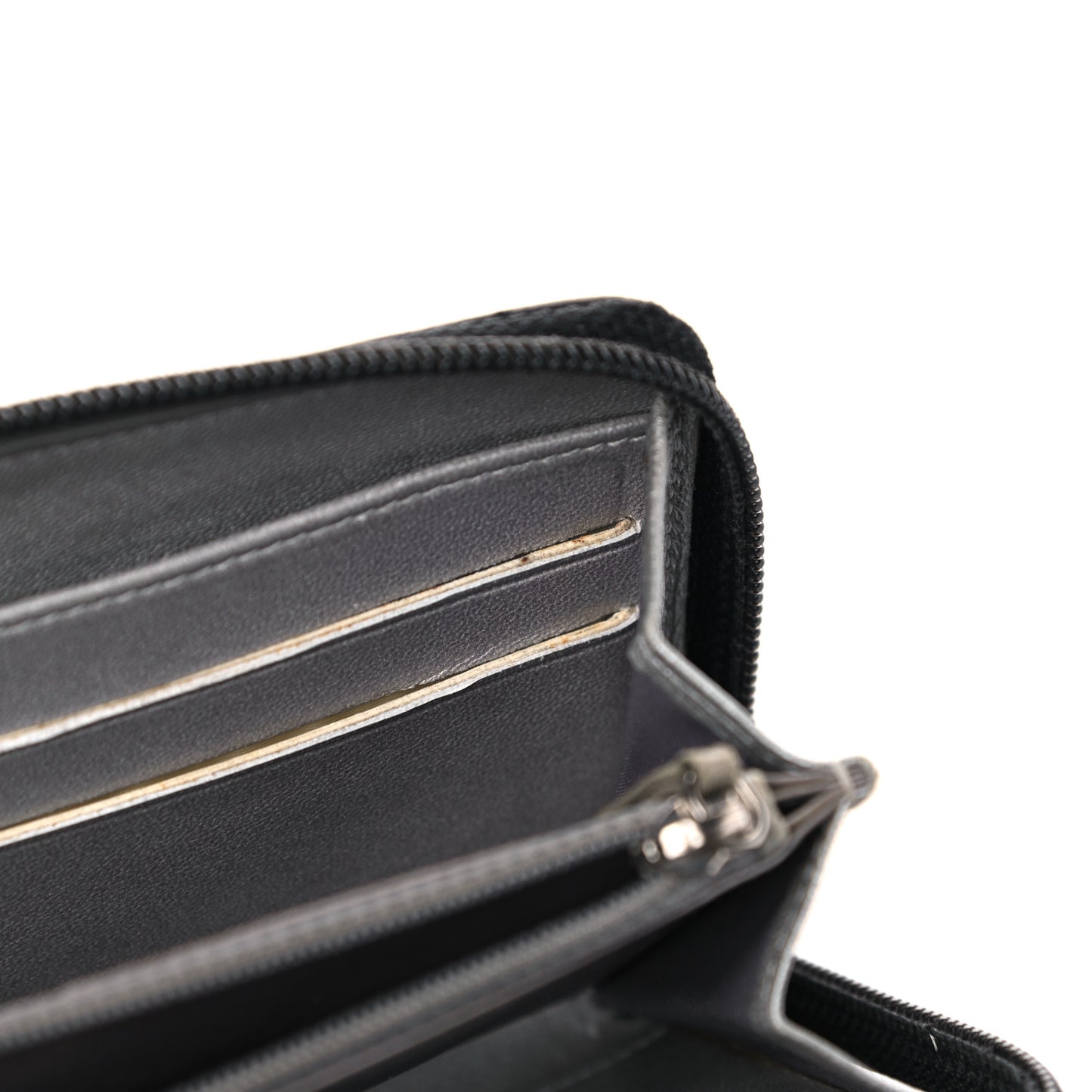Lambskin Camellia Embossed Large Zip Around Gusset Wallet Black