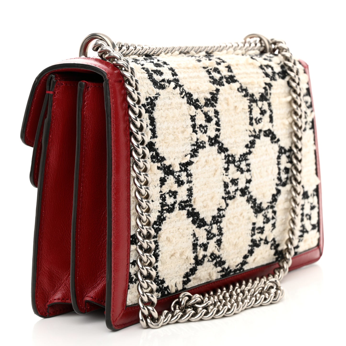Tweed GG Monogram Small Dionysus Shoulder Bag White Black Romantic Cherry