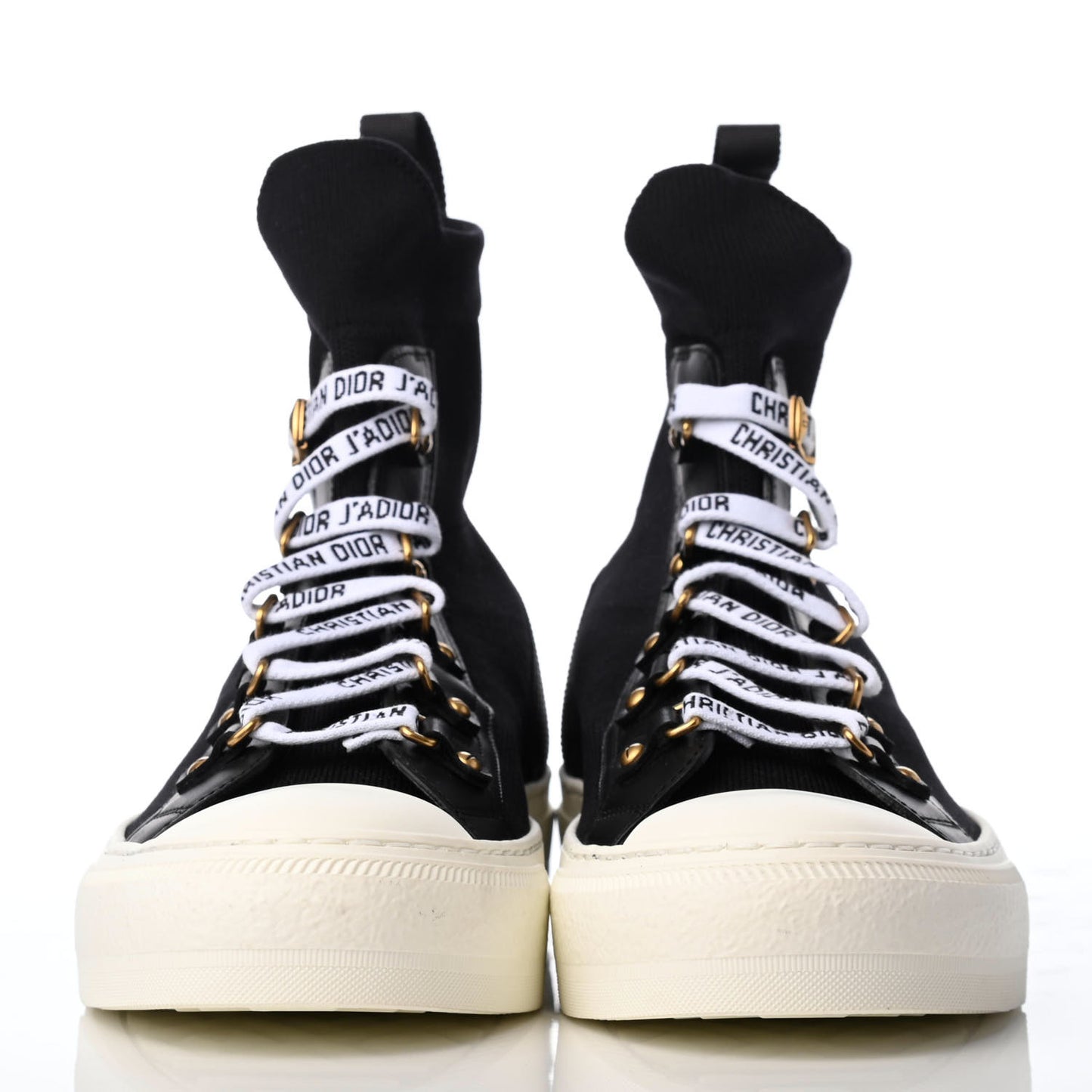Technical Knit Calfskin Womens Walk'N'Dior High Top Sneakers 38 Black