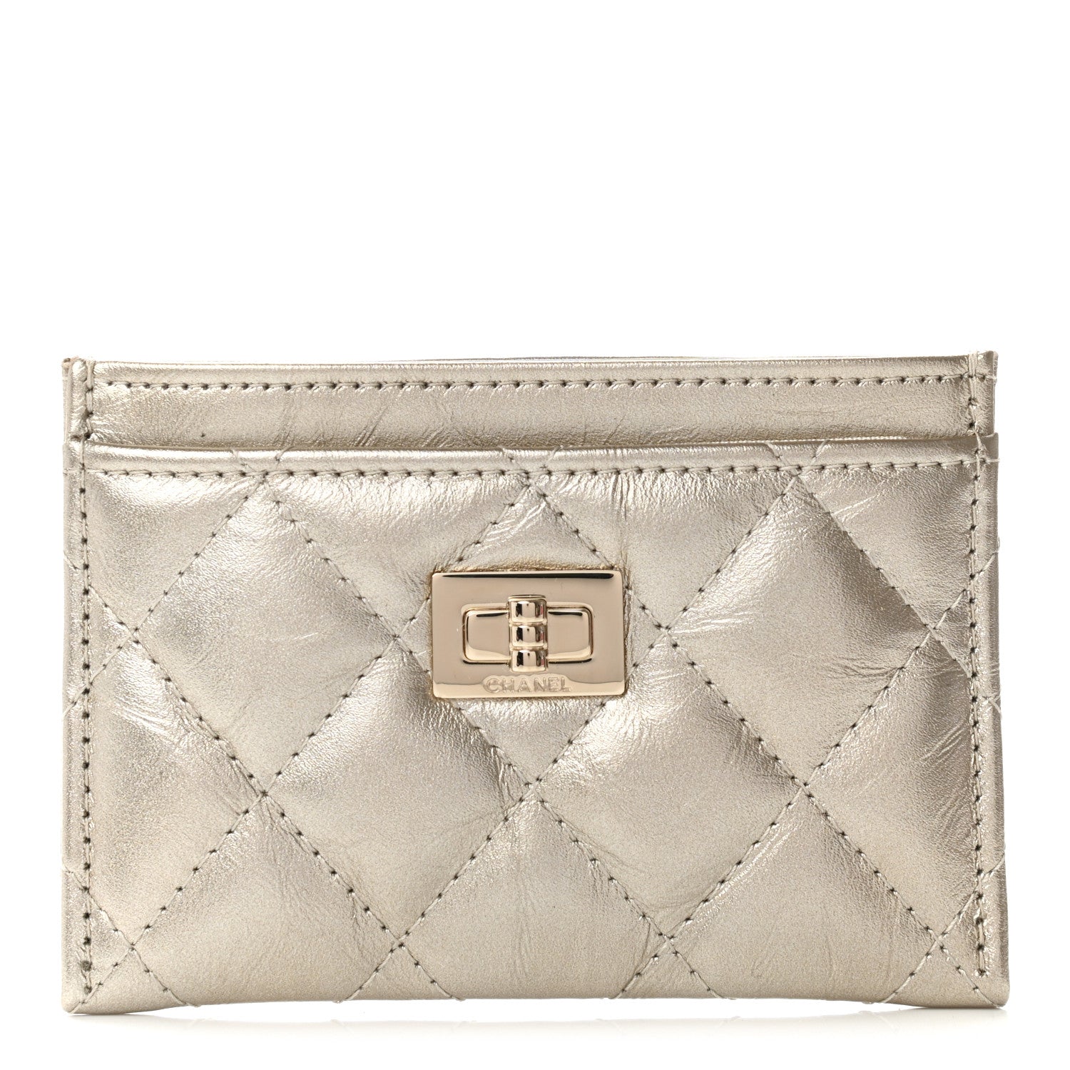 Chanel Metallic Aged Calfskin Quilted Reissue Card Holder Gold 1 of 9