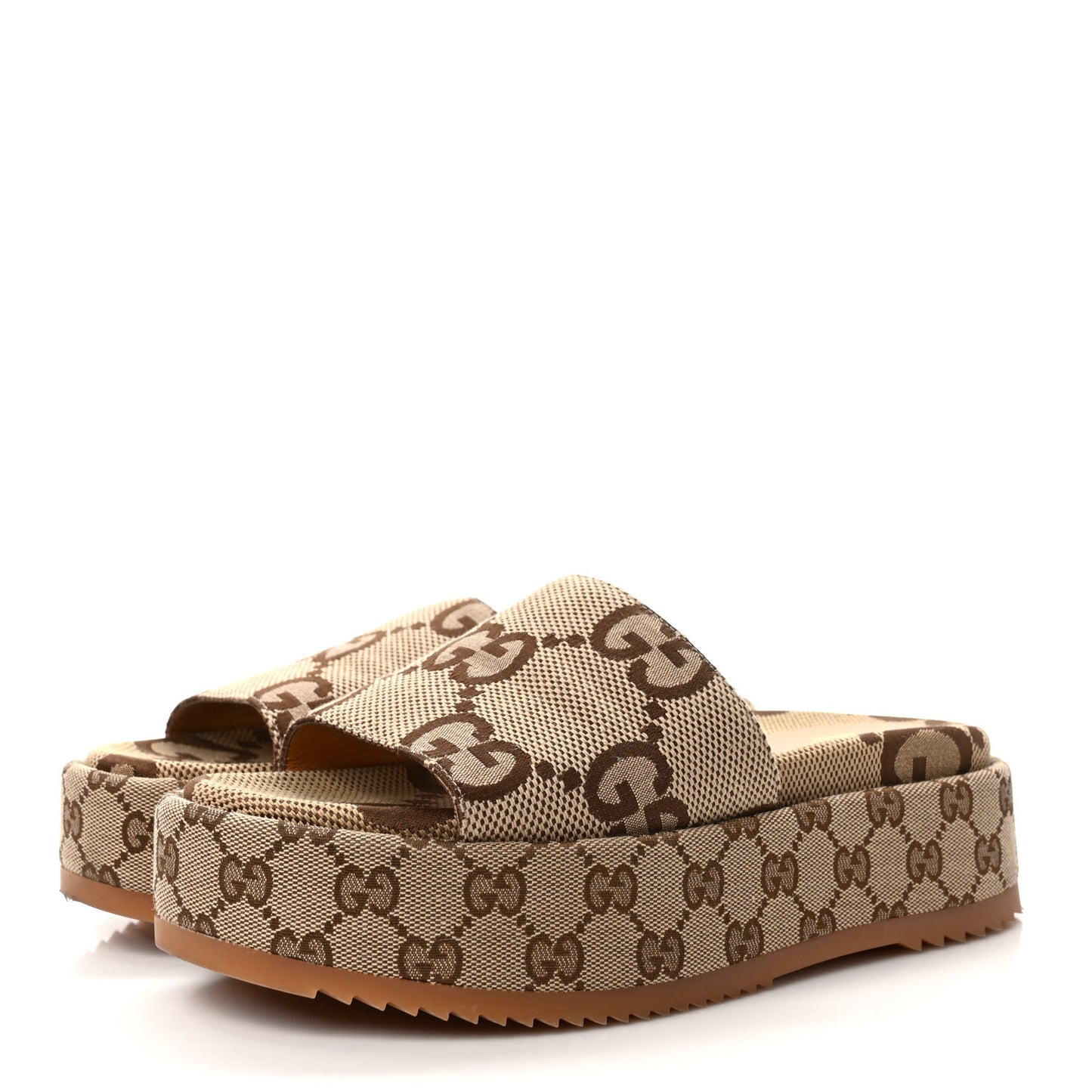 Monogram Maxi GG Angelina Platform 55mm Slide Sandals 38.5 Camel Ebony