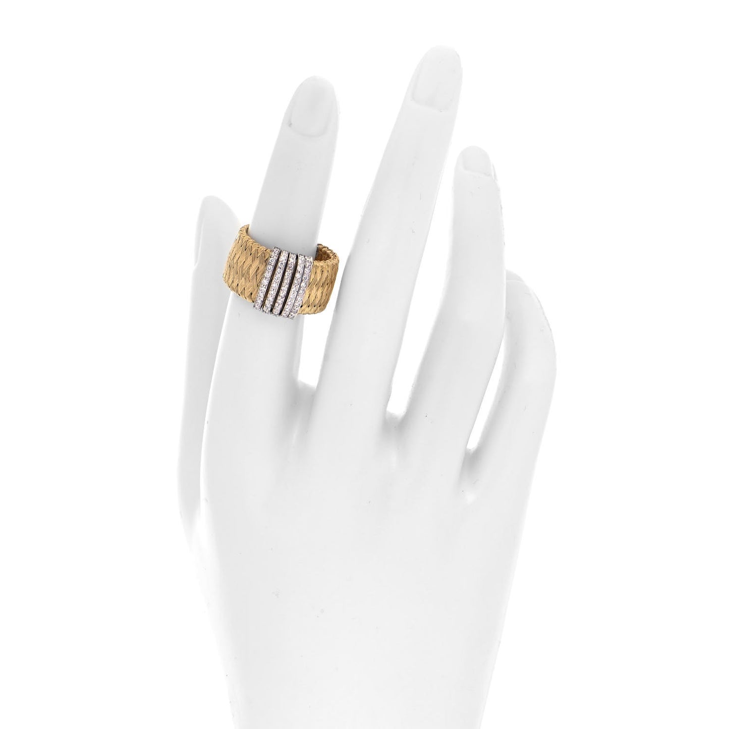 18K Yellow White Gold Diamond Wide Silk Mesh Ring 53 6.25