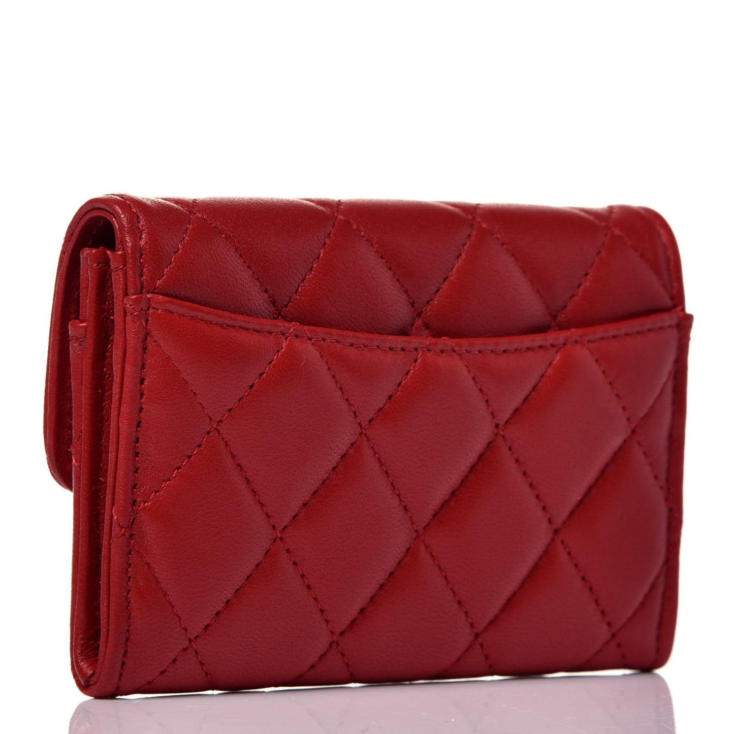 Lambskin Quilted Flap Card Holder Wallet Red