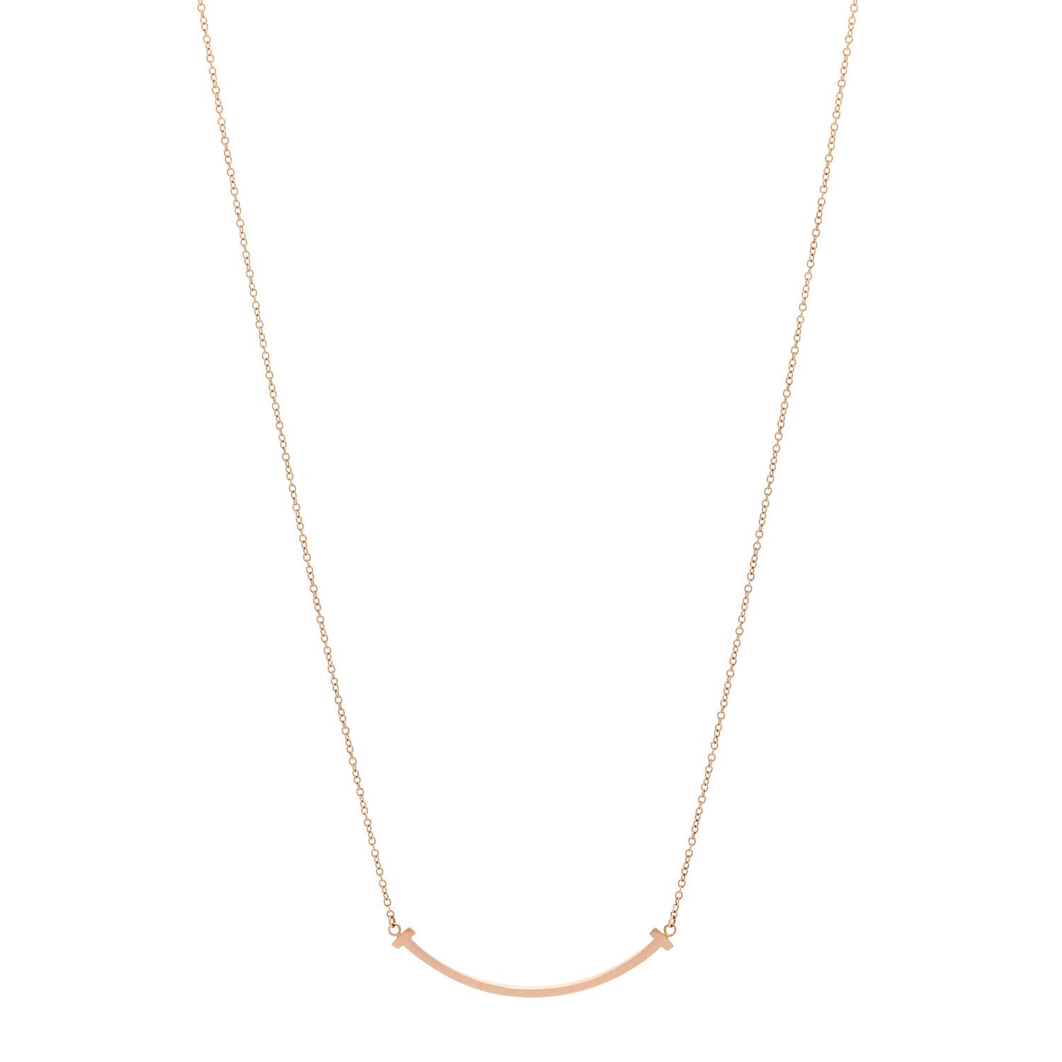 Tiffany 18K Rose Gold Small T Smile Pendant Necklace 1 of 5