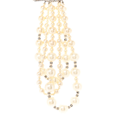 Chanel Pearl Crystal CC Bow Lavalier Necklace Silver 4 of 6
