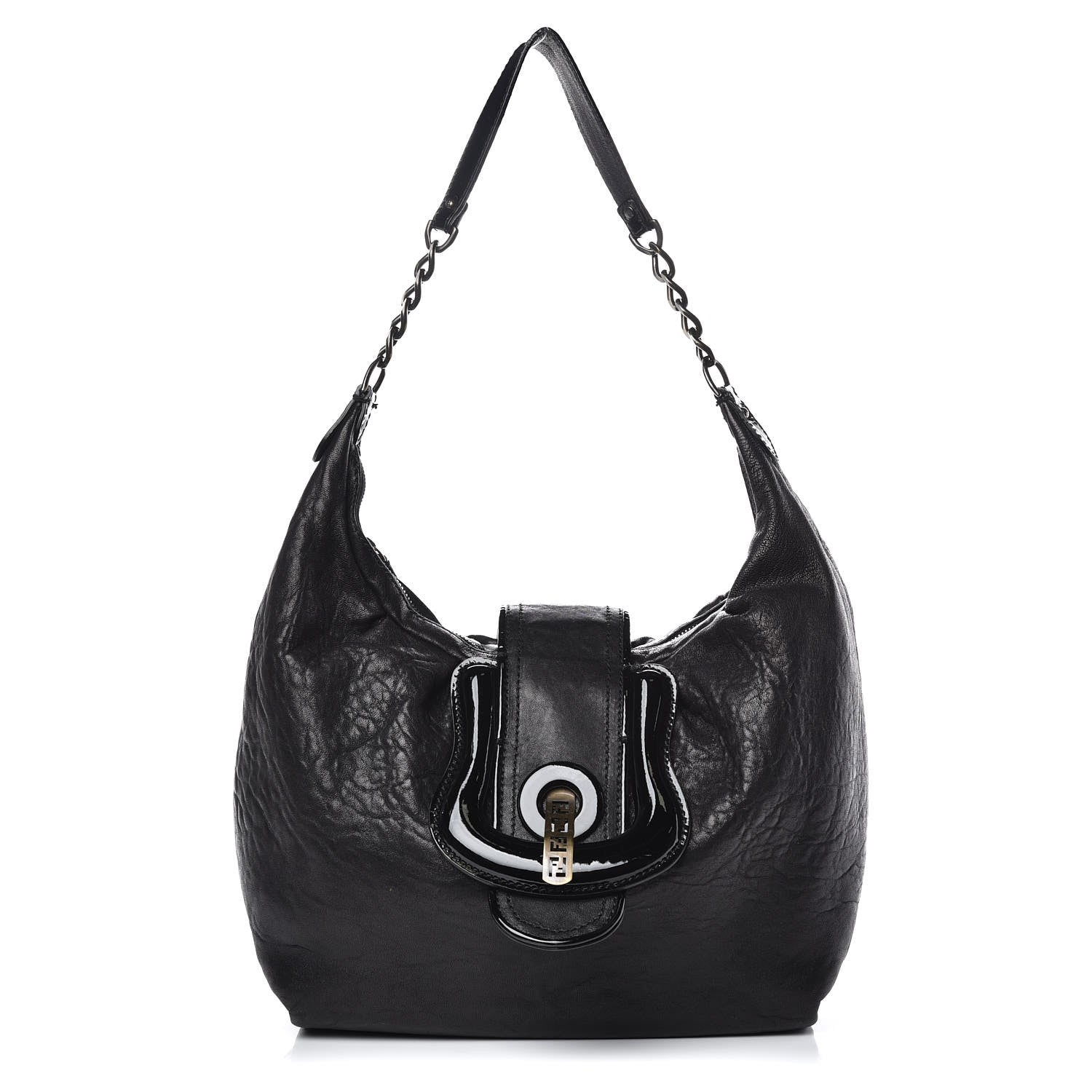 Fendi Nappa Patent B Buckle Hobo Black 1 of 11