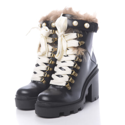 Gucci Magnum Calfskin Fur Pearl Lace Up Combat Ankle Boots 36.5 Black Naturale 3 of 8