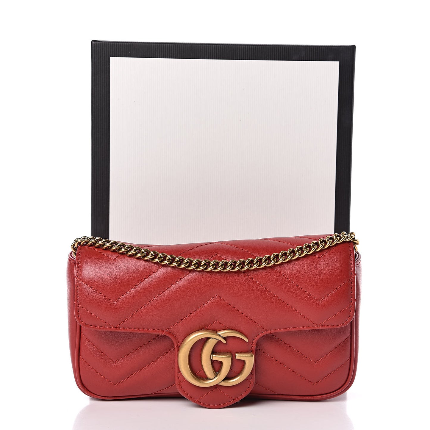 Calfskin Matelasse Super Mini GG Marmont Shoulder Bag Hibiscus Red