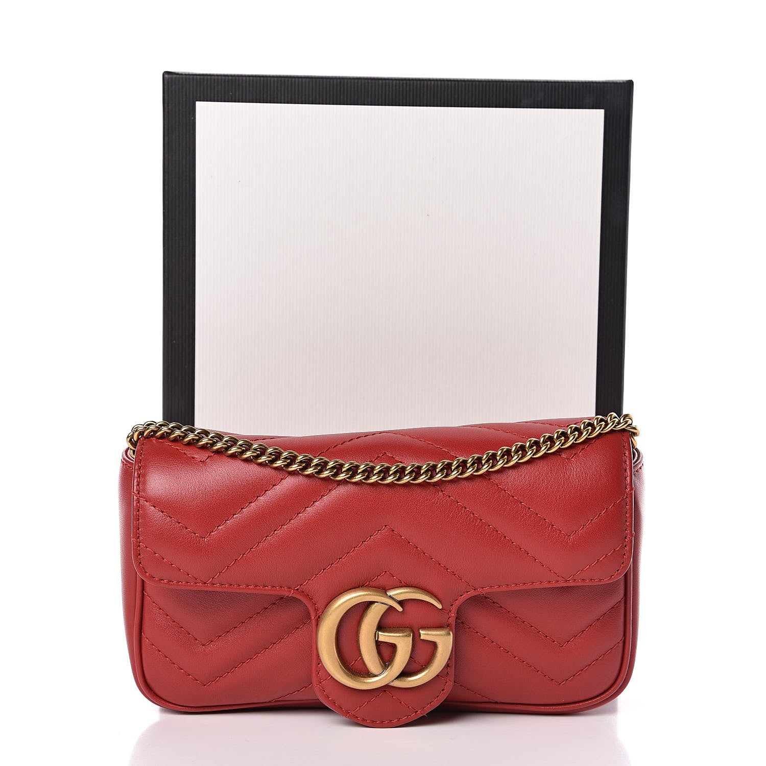 Gucci Calfskin Matelasse Super Mini GG Marmont Shoulder Bag Hibiscus Red 11 of 11