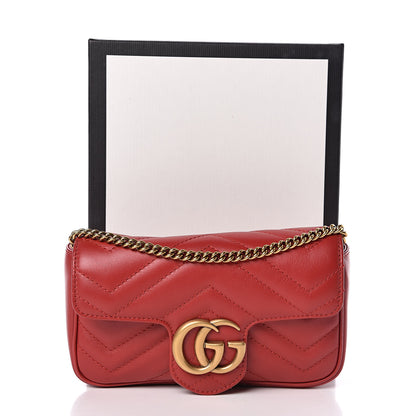 Gucci Calfskin Matelasse Super Mini GG Marmont Shoulder Bag Hibiscus Red 11 of 11