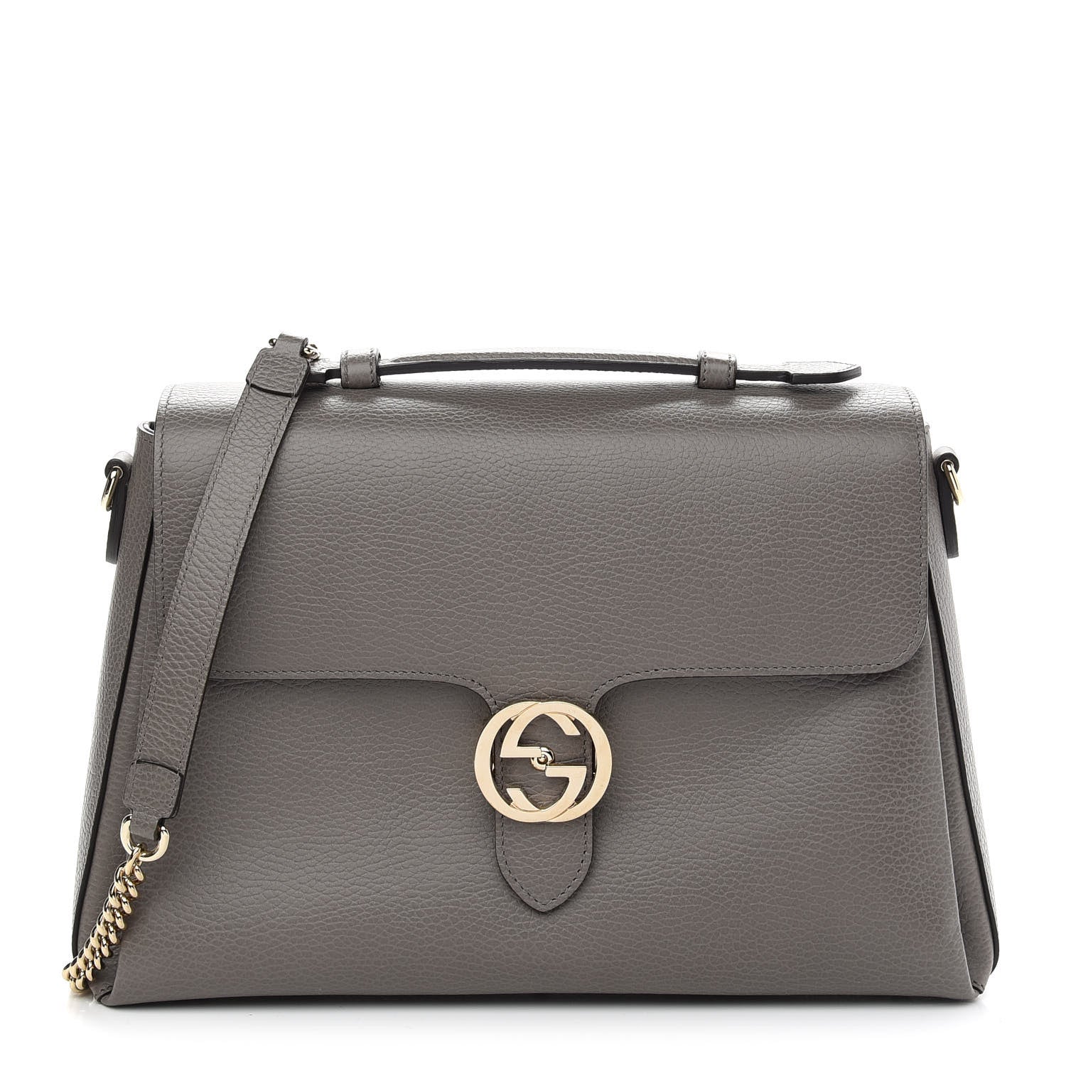 Gucci Dollar Calfskin Medium Interlocking G Top Handle Shoulder Bag Loess 1 of 9