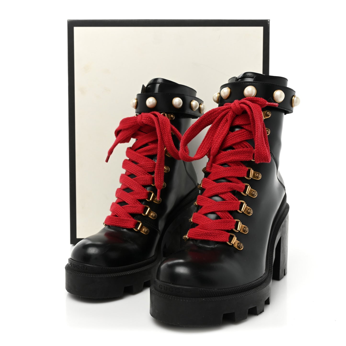 Magnum Calfskin Pearl Lace Up Combat Ankle Boots 39.5 Black Red