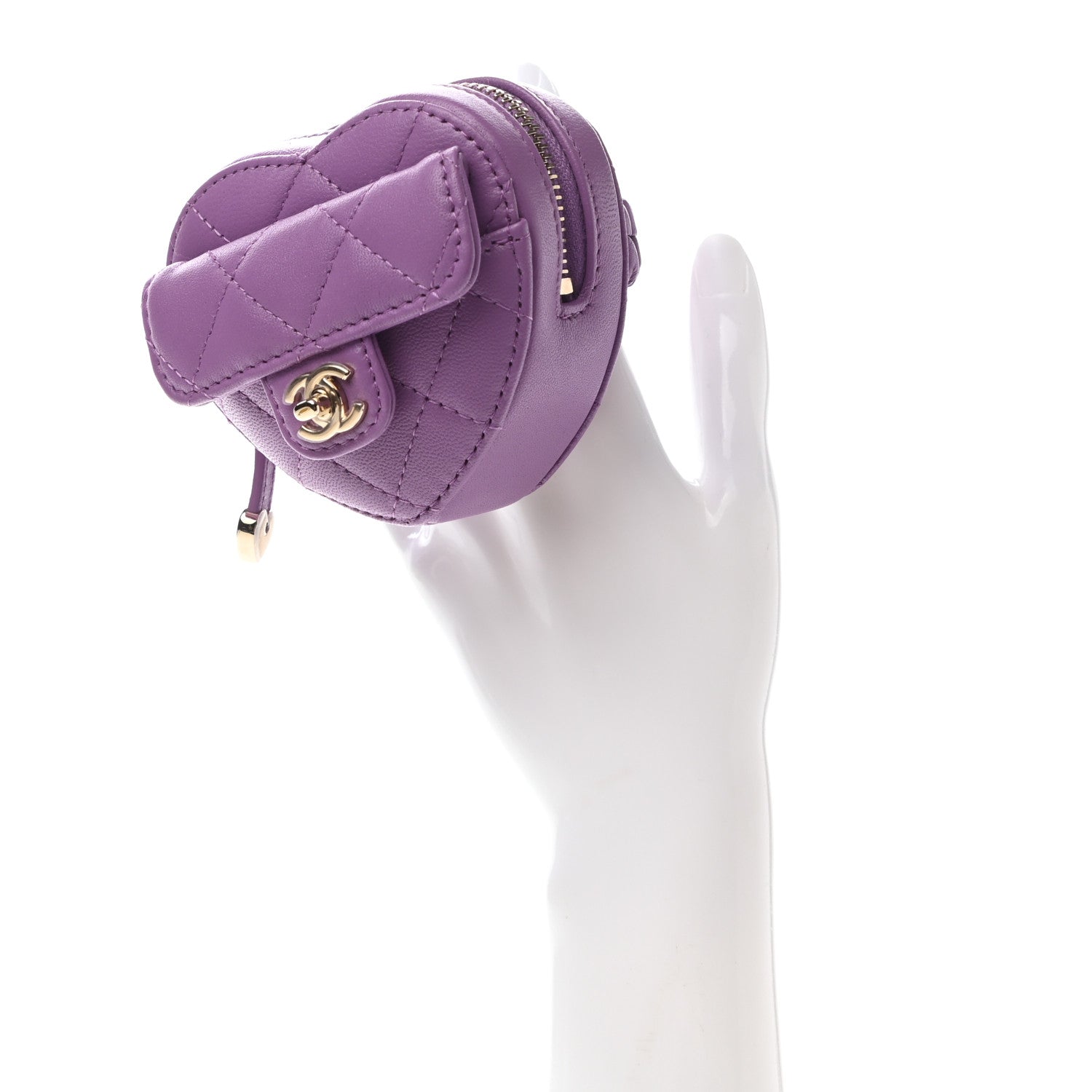 Chanel Lambskin Quilted CC In Love Heart Zipped Arm Coin Purse Purple 2 of 8