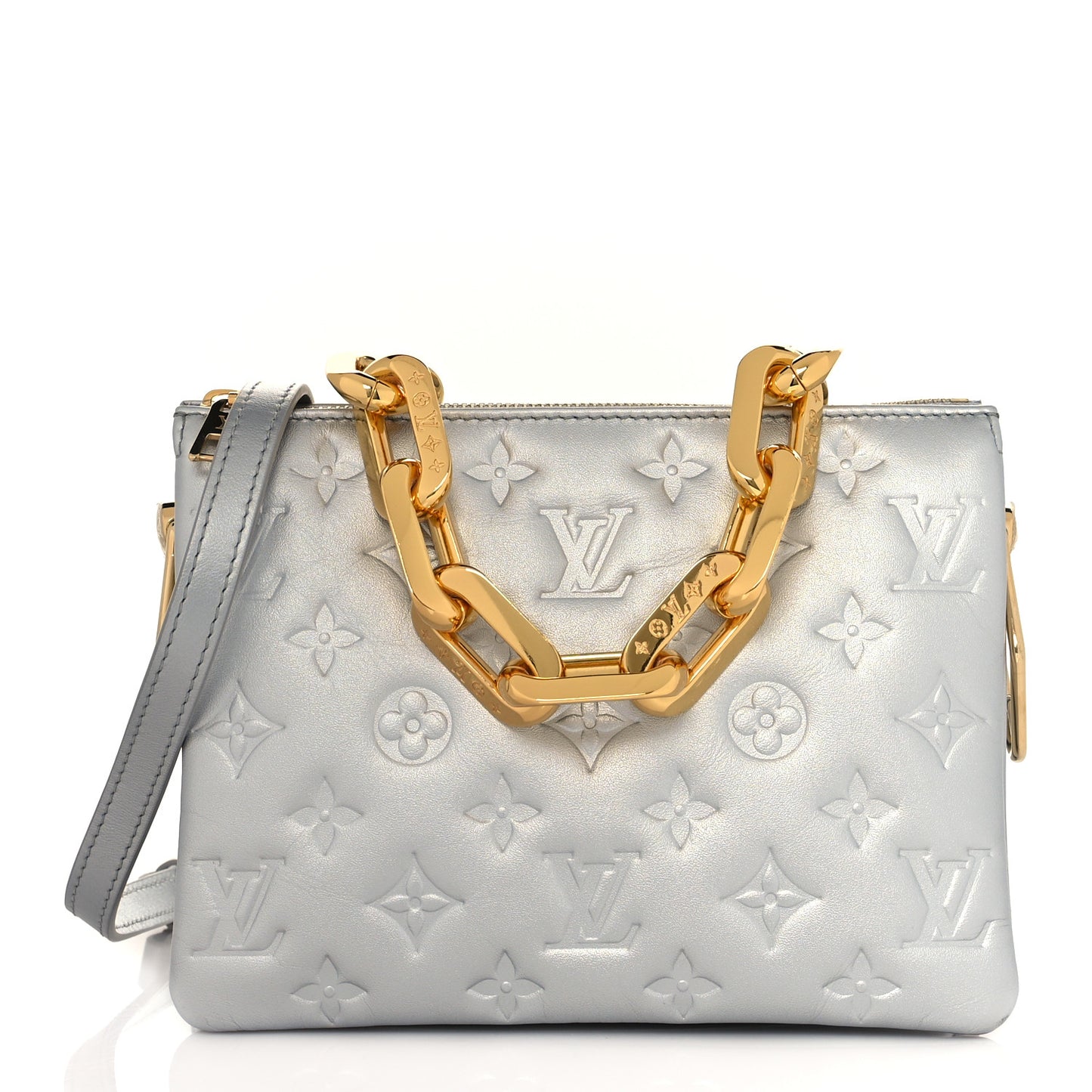 Lambskin Embossed Monogram Coussin BB Silver