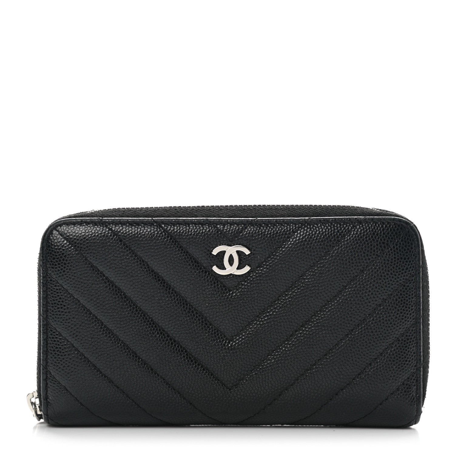 Chanel Caviar Chevron Quilted Small Zip Around Wallet Black 1 of 13