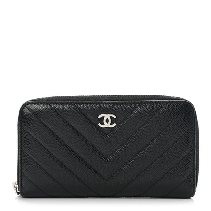 Chanel Caviar Chevron Quilted Small Zip Around Wallet Black 1 of 13