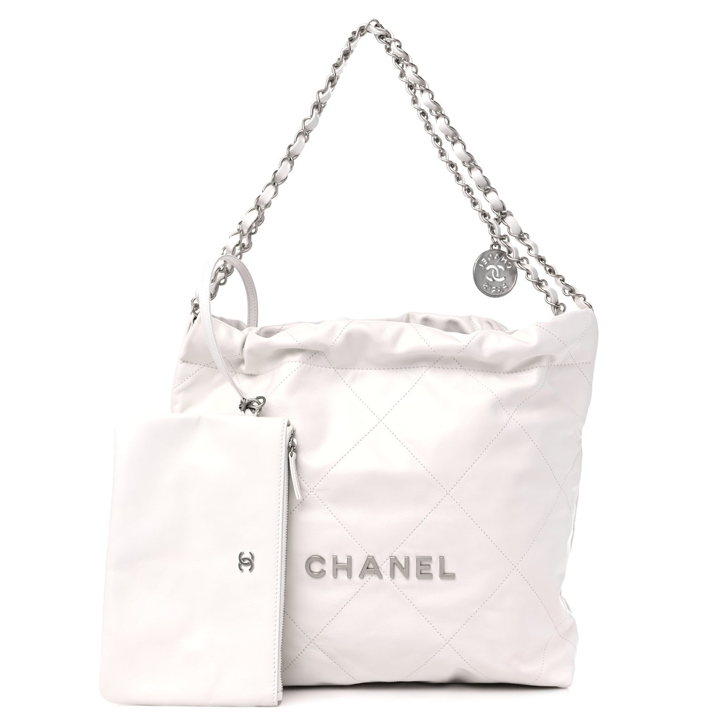 Shiny Calfskin Quilted Small Chanel 22 White