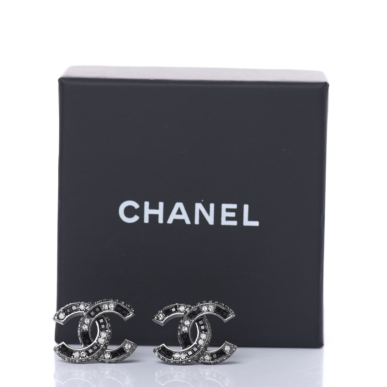 Chanel Ruthenium Crystal CC Earrings Black 5 of 6