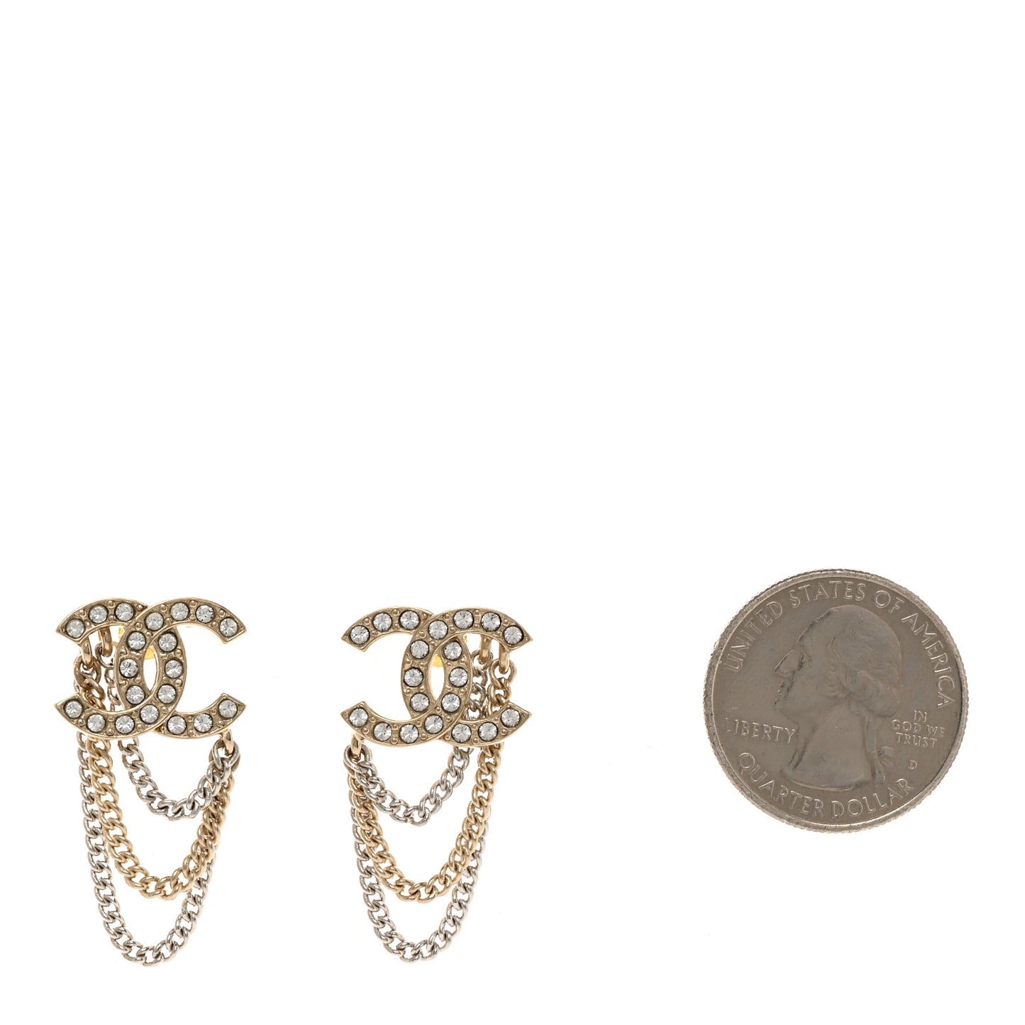 Crystal Chain CC Earrings Gold