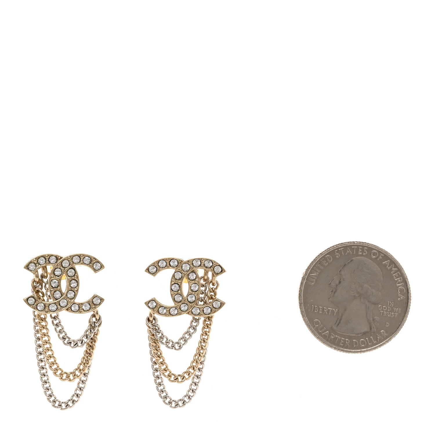 Chanel Crystal Chain CC Earrings Gold 2 of 5