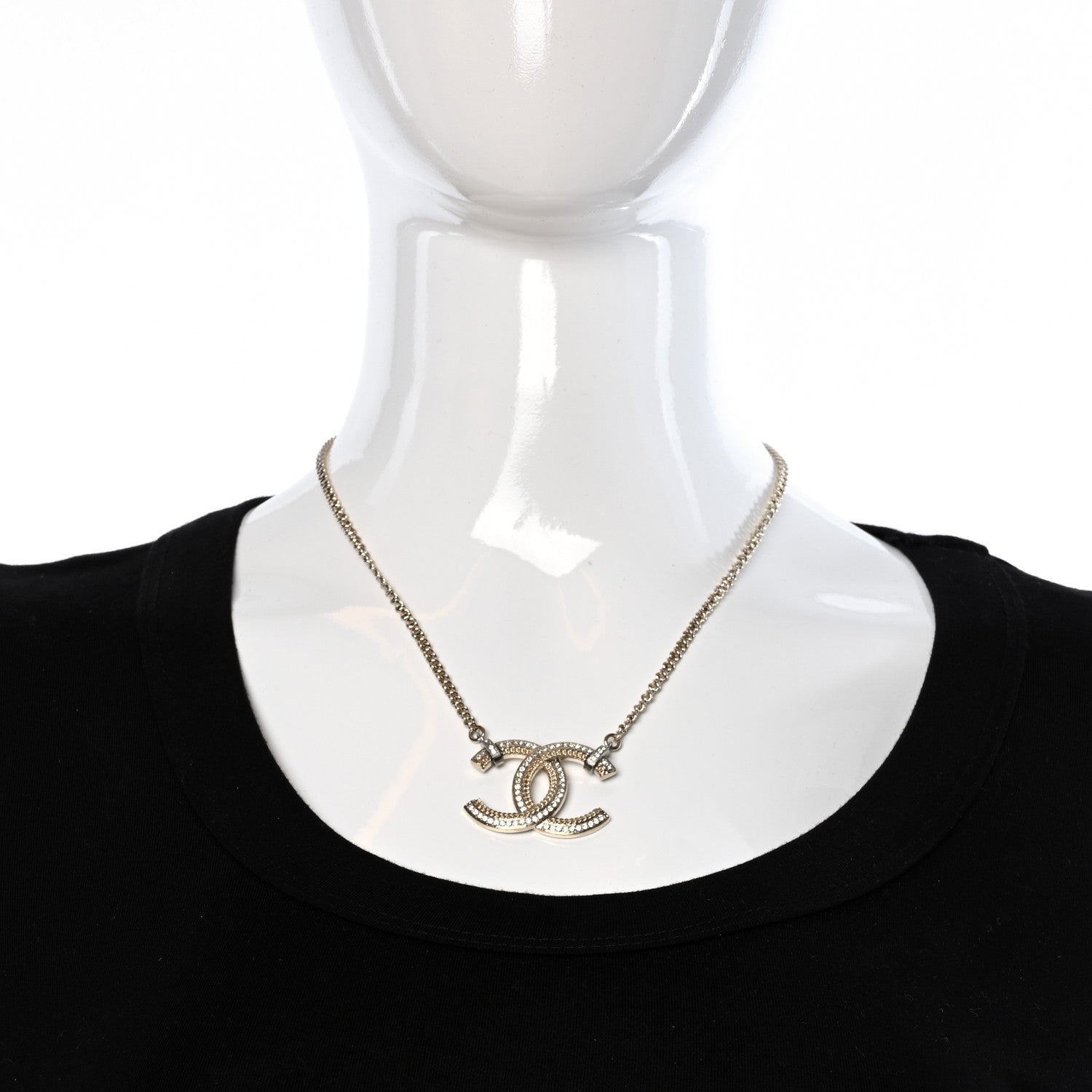 Chanel Crystal CC Pendant Necklace Gold 3 of 4