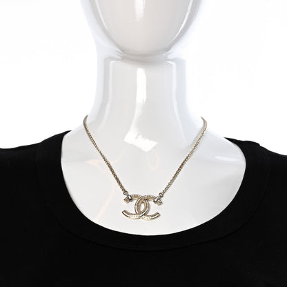 Chanel Crystal CC Pendant Necklace Gold 3 of 4