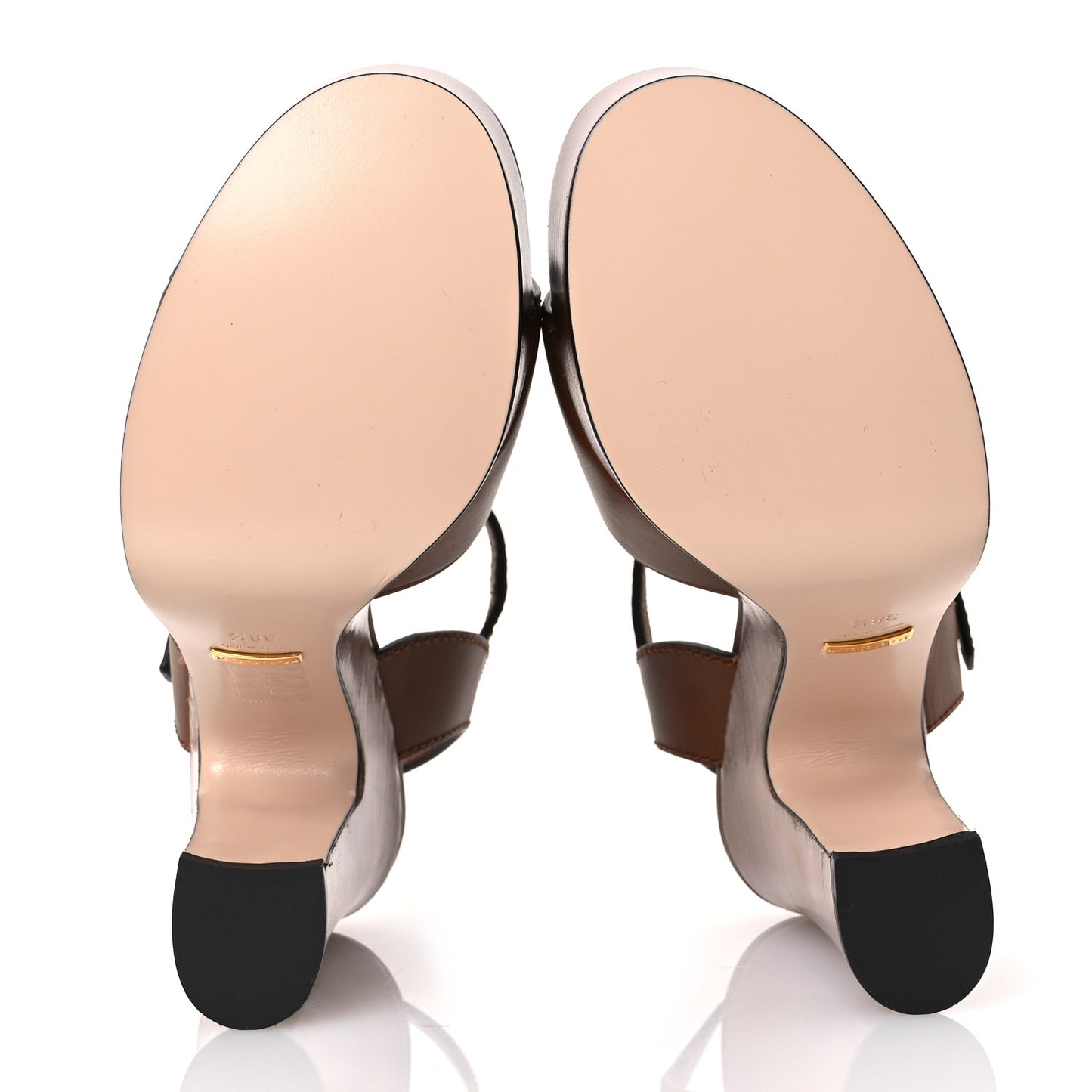Cosmos Softy Calfskin Wooden Interlocking G Cut-Out 30/120mm Platform Sandals 38.5 Cuir