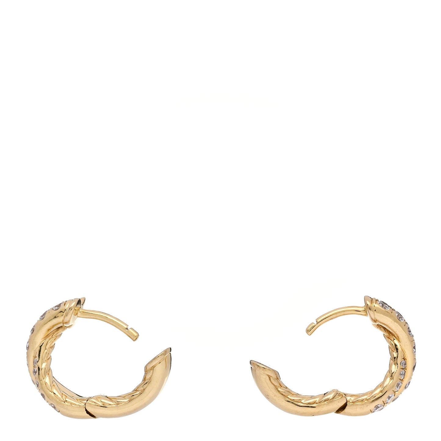 18K Yellow Gold Diamond Crossover Pave Hoop Earrings
