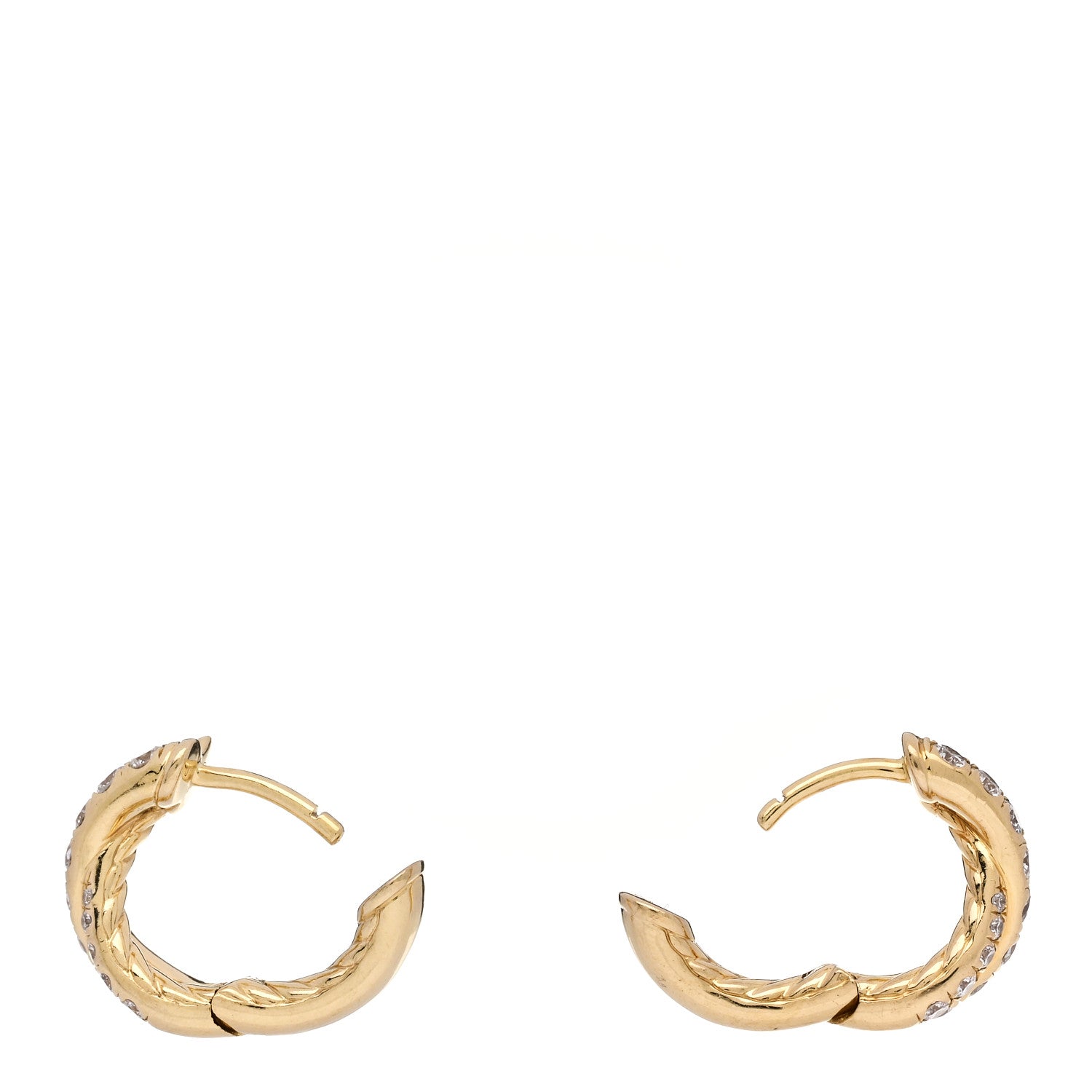David Yurman 18K Yellow Gold Diamond Crossover Pave Hoop Earrings 3 of 4