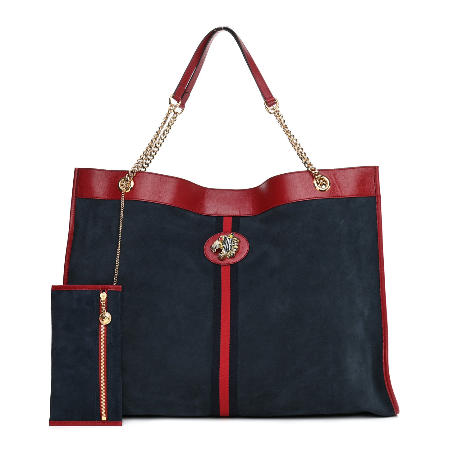 Suede Calfskin Large Rajah Chain Tote New Blue Romantic Cherry