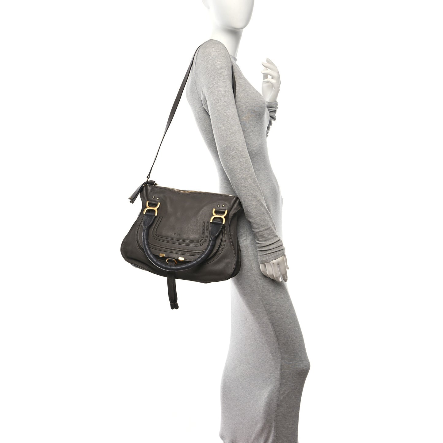 Calfskin Medium Marcie Satchel Anchor Grey