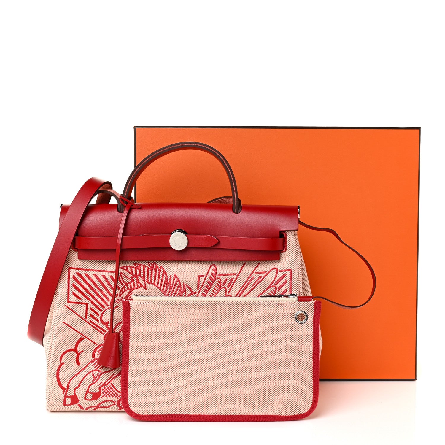 Hermes Vache Hunter Toile Pegase Pop Herbag Zip Retourne 31 PM Rouge Piment 13 of 13