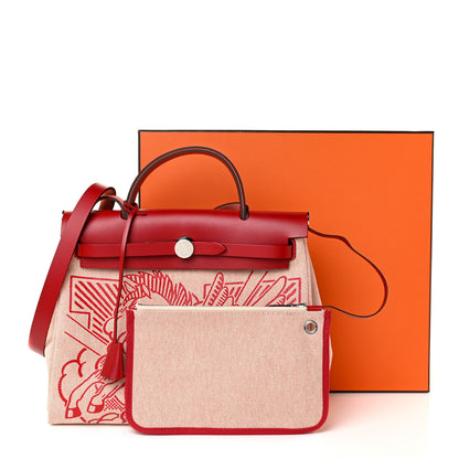 Hermes Vache Hunter Toile Pegase Pop Herbag Zip Retourne 31 PM Rouge Piment 13 of 13