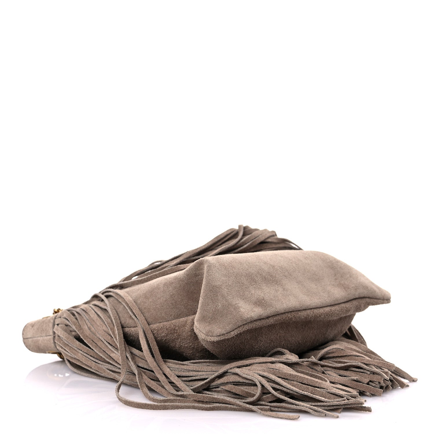 Saint Laurent Suede Calfskin Small Grace Fringed Hobo Bag Dusty Grey 4 of 11