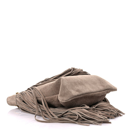 Saint Laurent Suede Calfskin Small Grace Fringed Hobo Bag Dusty Grey 4 of 11