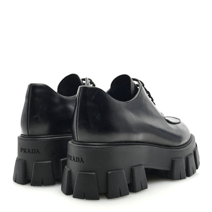 Prada Spazzolato Rois Monolith 55mm Derby Loafers 38.5 Black 4 of 7
